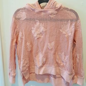 Kids pink knit sweater with hood-0073